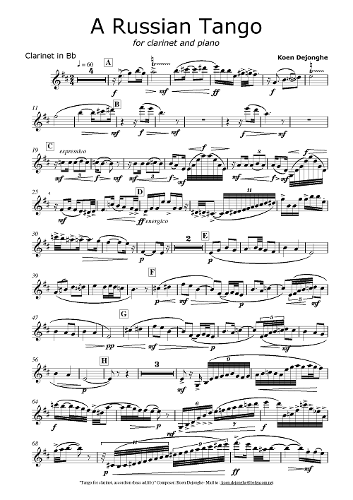 单簧管与手风琴作品《俄罗斯探戈》